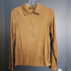 Elevated Basic Everlane Mustard Zipper Polo Long Sleeve Top Medium As Is